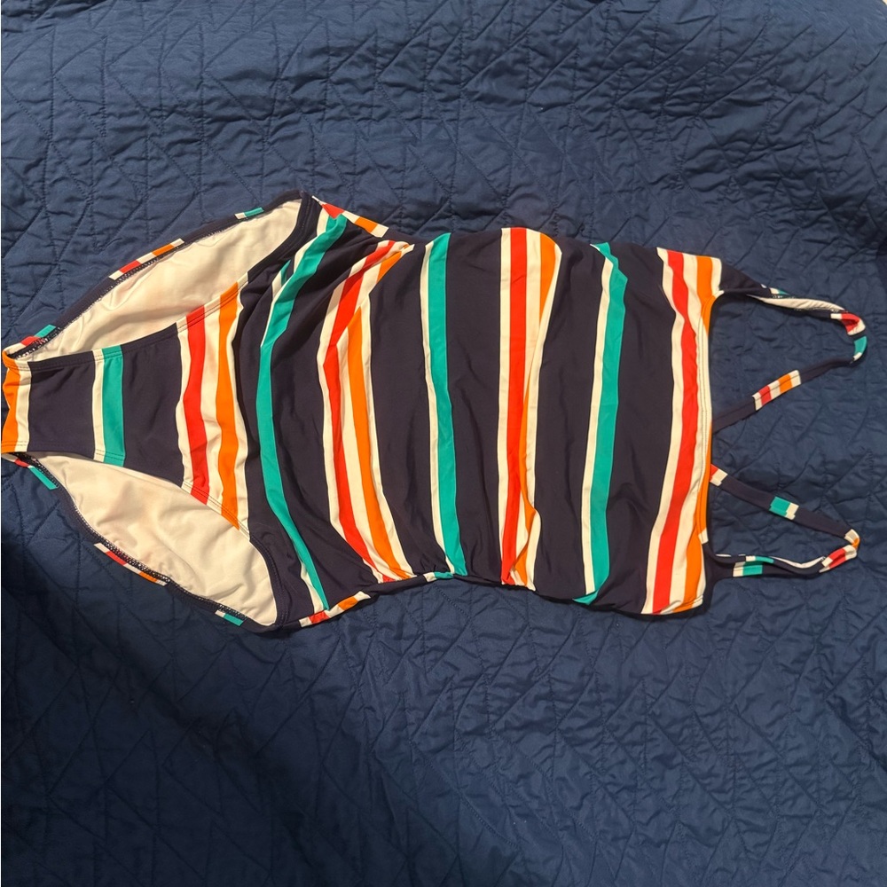Nautica Striped One-Piece Swimsuit in Navy, Teal, Orange, White